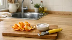 Orangenschale und Salz: der einfache Haushaltstrick gegen Gerüche, Fett und kleine Krabbler